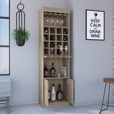 Tuhome Beijing Kava Bar Cabinet, Double Door, Two Shelves, Sixteen Built-in Wine Rack, Light Pine MLR7885